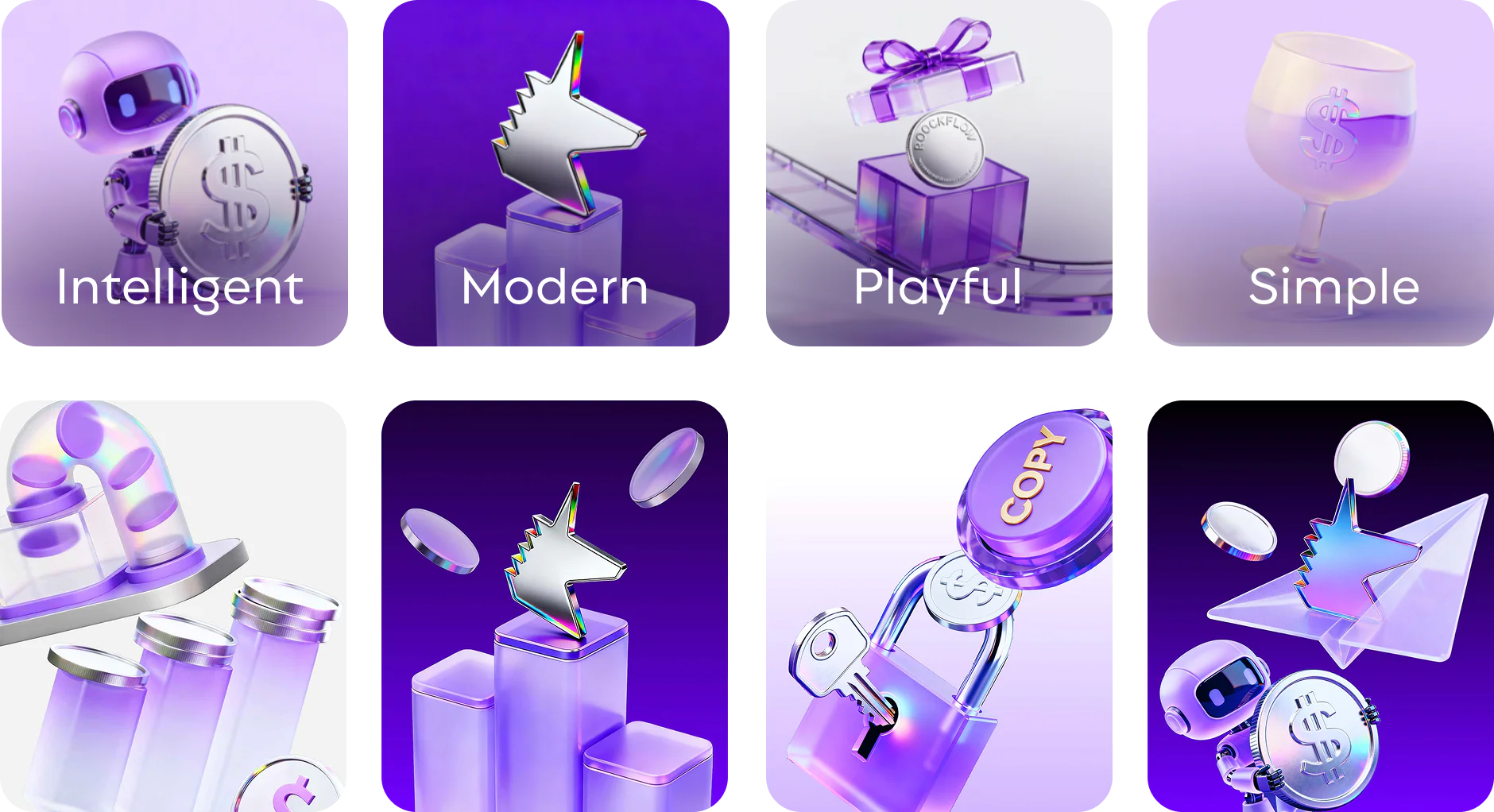 RockFlow intelligent, modern, playful, and simple 3D assets